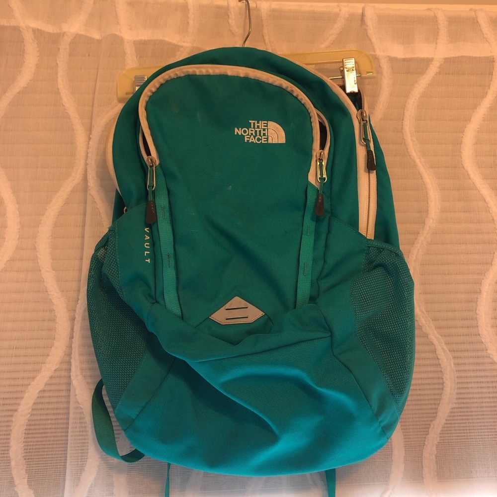 Teal and white The North Face backpack